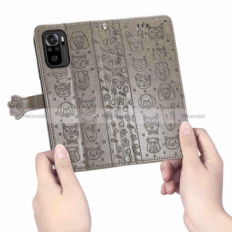 Leather Case Stands Fashionable Pattern Flip Cover Holder S03D for Xiaomi Redmi Note 10 4G