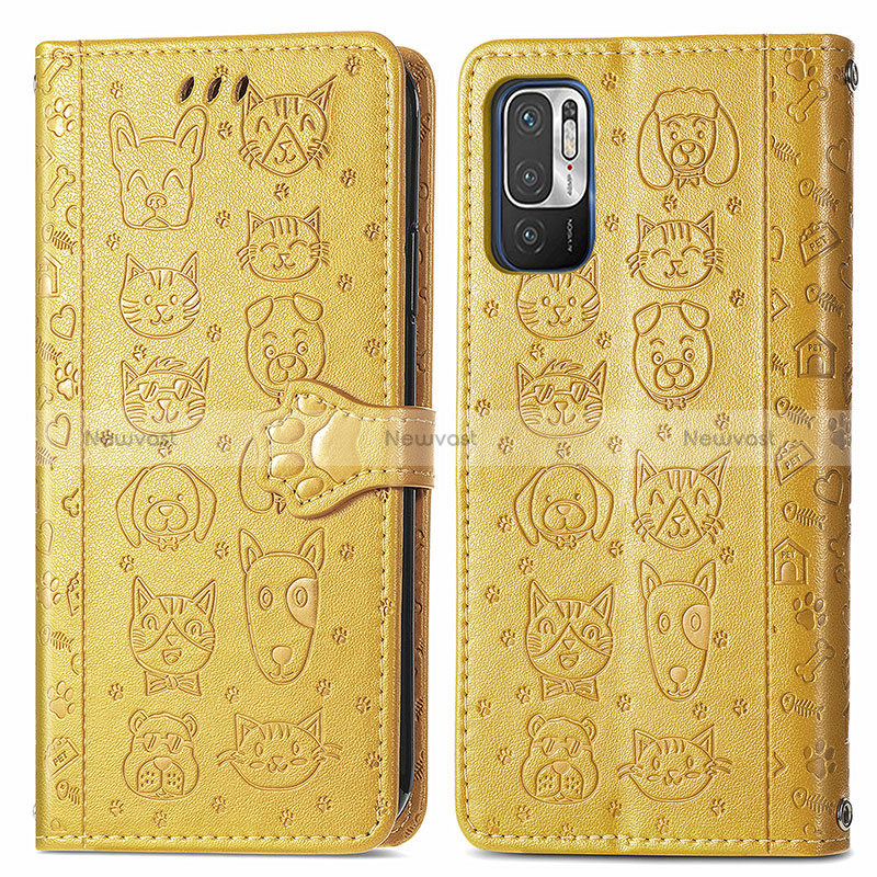 Leather Case Stands Fashionable Pattern Flip Cover Holder S03D for Xiaomi Redmi Note 10 5G