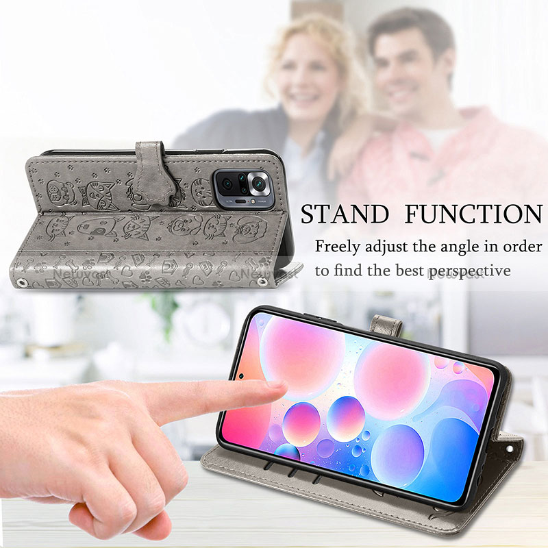 Leather Case Stands Fashionable Pattern Flip Cover Holder S03D for Xiaomi Redmi Note 10 Pro 4G