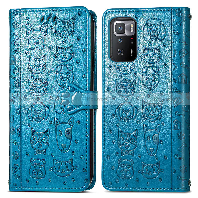 Leather Case Stands Fashionable Pattern Flip Cover Holder S03D for Xiaomi Redmi Note 10 Pro 5G Blue