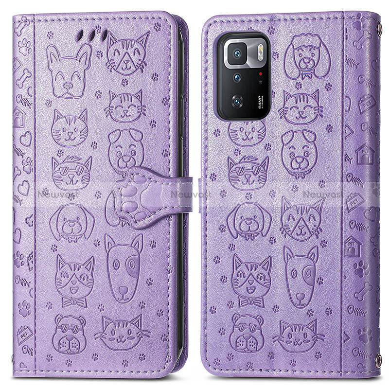 Leather Case Stands Fashionable Pattern Flip Cover Holder S03D for Xiaomi Redmi Note 10 Pro 5G Purple