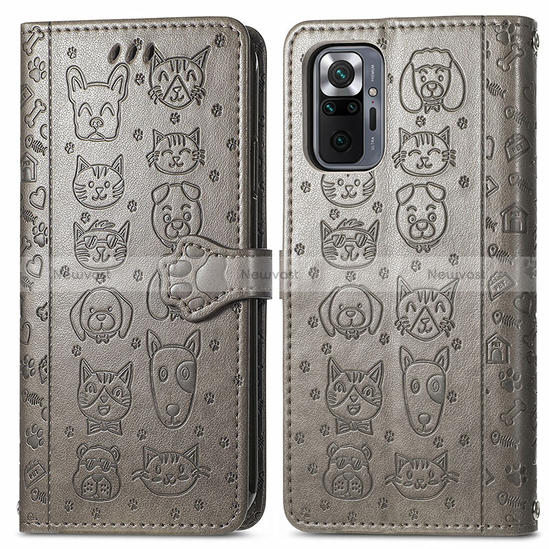 Leather Case Stands Fashionable Pattern Flip Cover Holder S03D for Xiaomi Redmi Note 10 Pro Max Gray