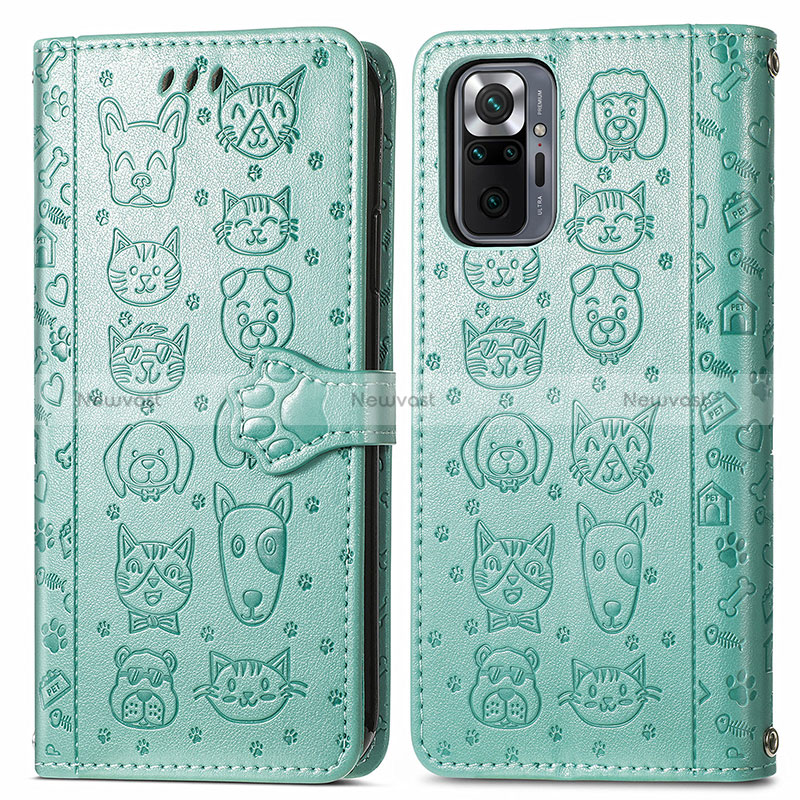 Leather Case Stands Fashionable Pattern Flip Cover Holder S03D for Xiaomi Redmi Note 10 Pro Max Green