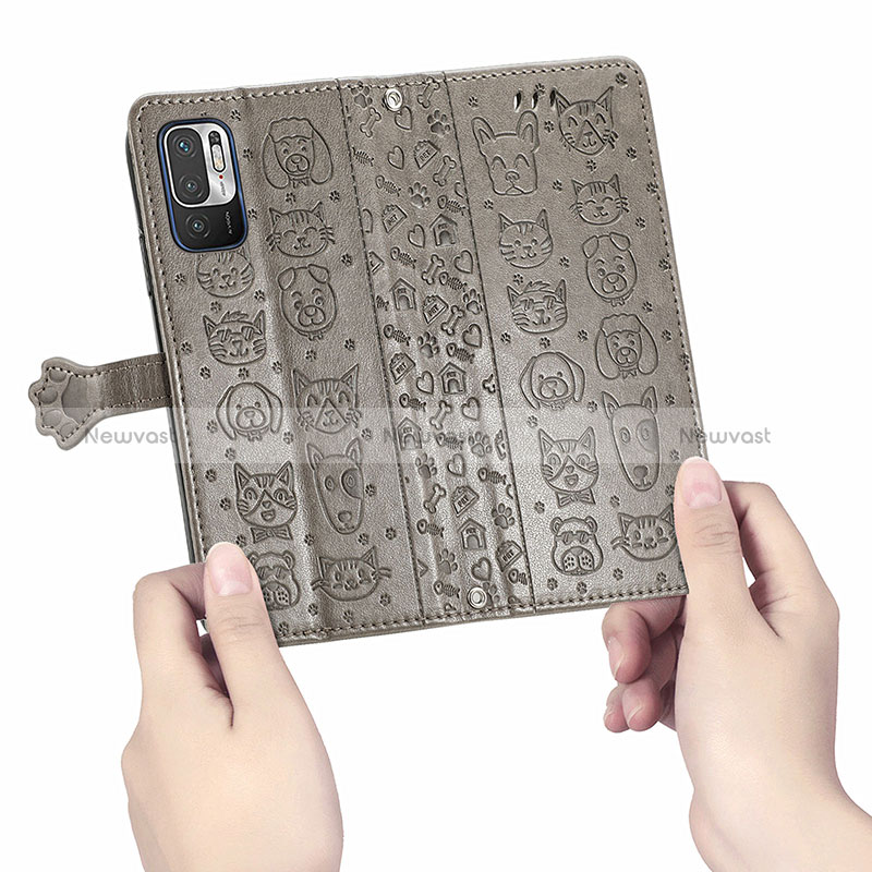 Leather Case Stands Fashionable Pattern Flip Cover Holder S03D for Xiaomi Redmi Note 10T 5G