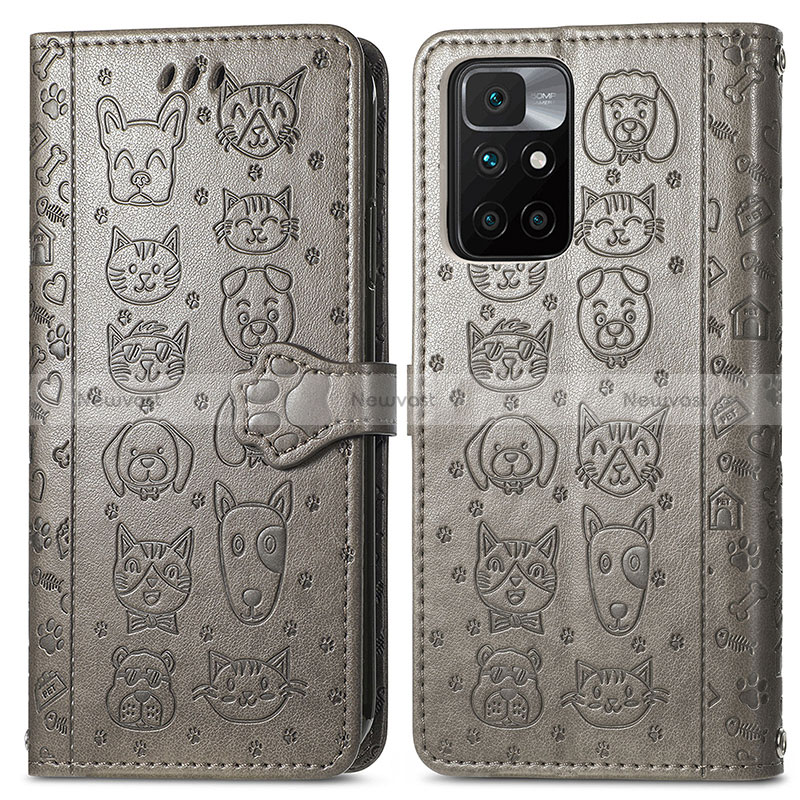 Leather Case Stands Fashionable Pattern Flip Cover Holder S03D for Xiaomi Redmi Note 11 4G (2021) Gray