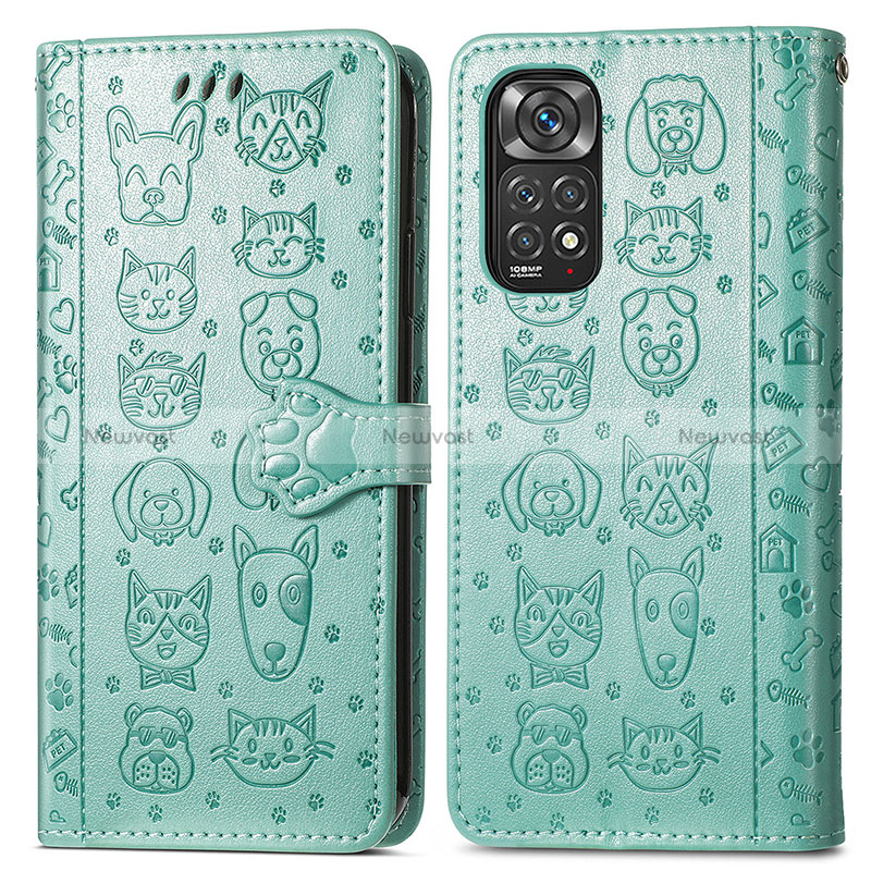 Leather Case Stands Fashionable Pattern Flip Cover Holder S03D for Xiaomi Redmi Note 11 4G (2022) Green