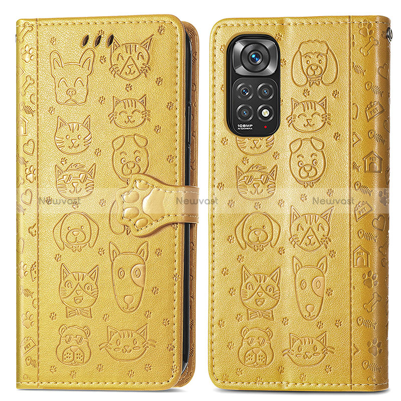 Leather Case Stands Fashionable Pattern Flip Cover Holder S03D for Xiaomi Redmi Note 11 4G (2022) Yellow