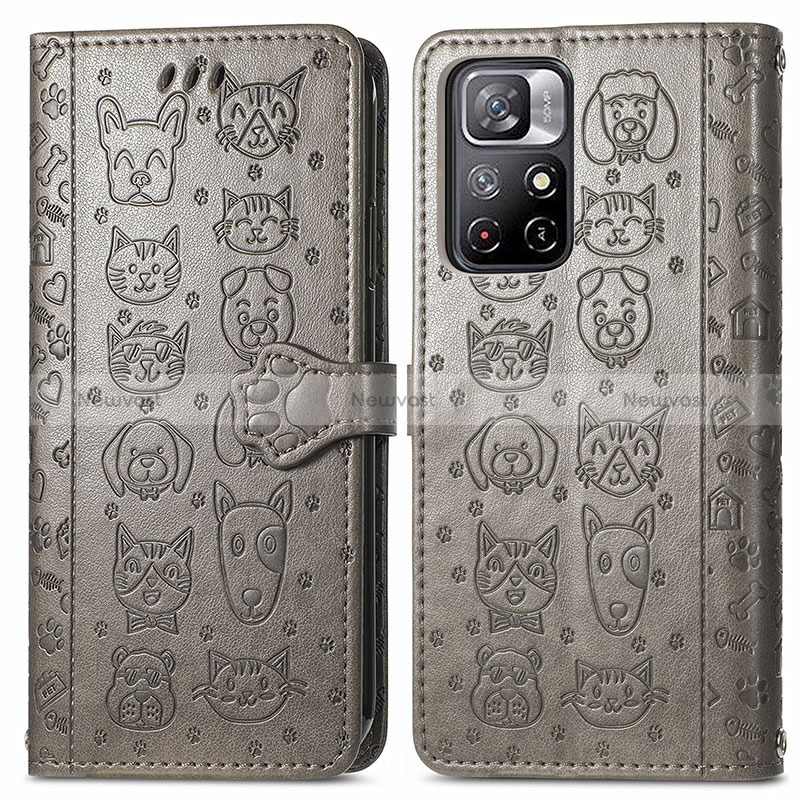 Leather Case Stands Fashionable Pattern Flip Cover Holder S03D for Xiaomi Redmi Note 11 5G Gray