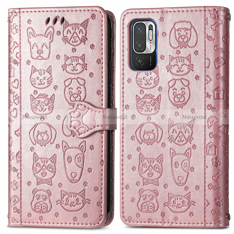 Leather Case Stands Fashionable Pattern Flip Cover Holder S03D for Xiaomi Redmi Note 11 SE 5G Rose Gold