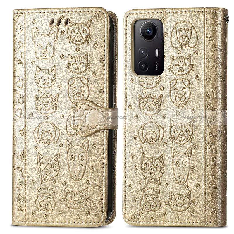 Leather Case Stands Fashionable Pattern Flip Cover Holder S03D for Xiaomi Redmi Note 12S Gold