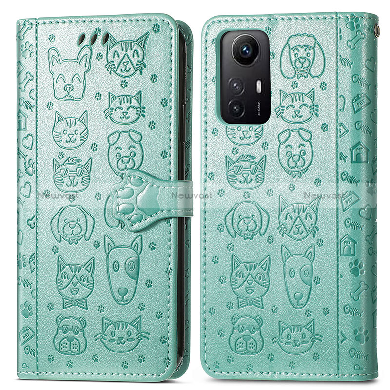 Leather Case Stands Fashionable Pattern Flip Cover Holder S03D for Xiaomi Redmi Note 12S Green