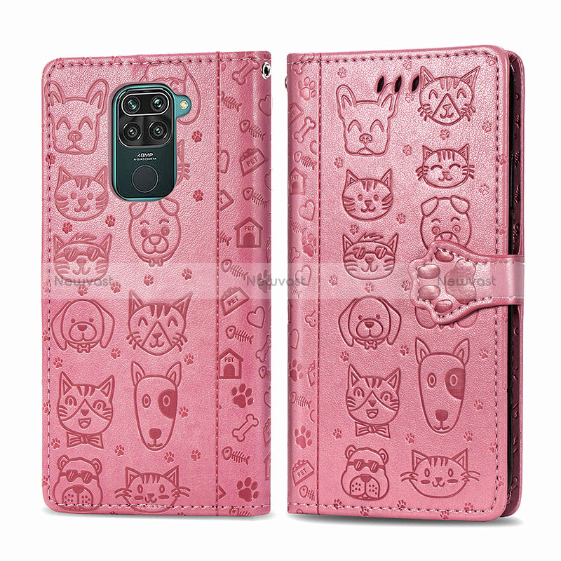 Leather Case Stands Fashionable Pattern Flip Cover Holder S03D for Xiaomi Redmi Note 9 Pink