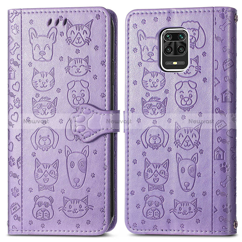 Leather Case Stands Fashionable Pattern Flip Cover Holder S03D for Xiaomi Redmi Note 9 Pro Purple