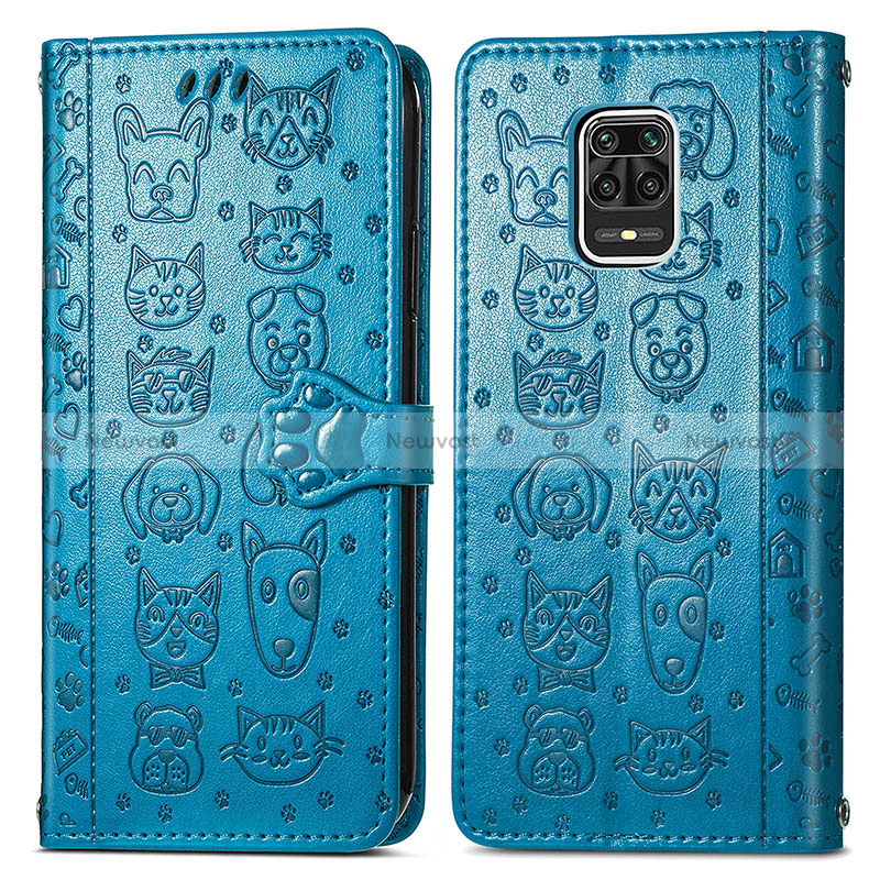 Leather Case Stands Fashionable Pattern Flip Cover Holder S03D for Xiaomi Redmi Note 9S Blue