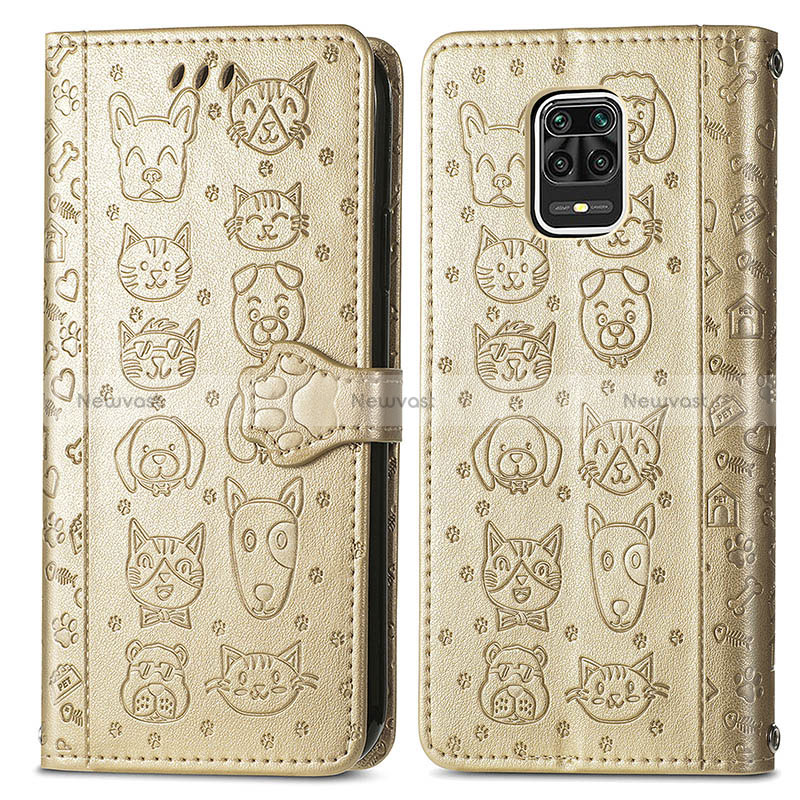 Leather Case Stands Fashionable Pattern Flip Cover Holder S03D for Xiaomi Redmi Note 9S Gold