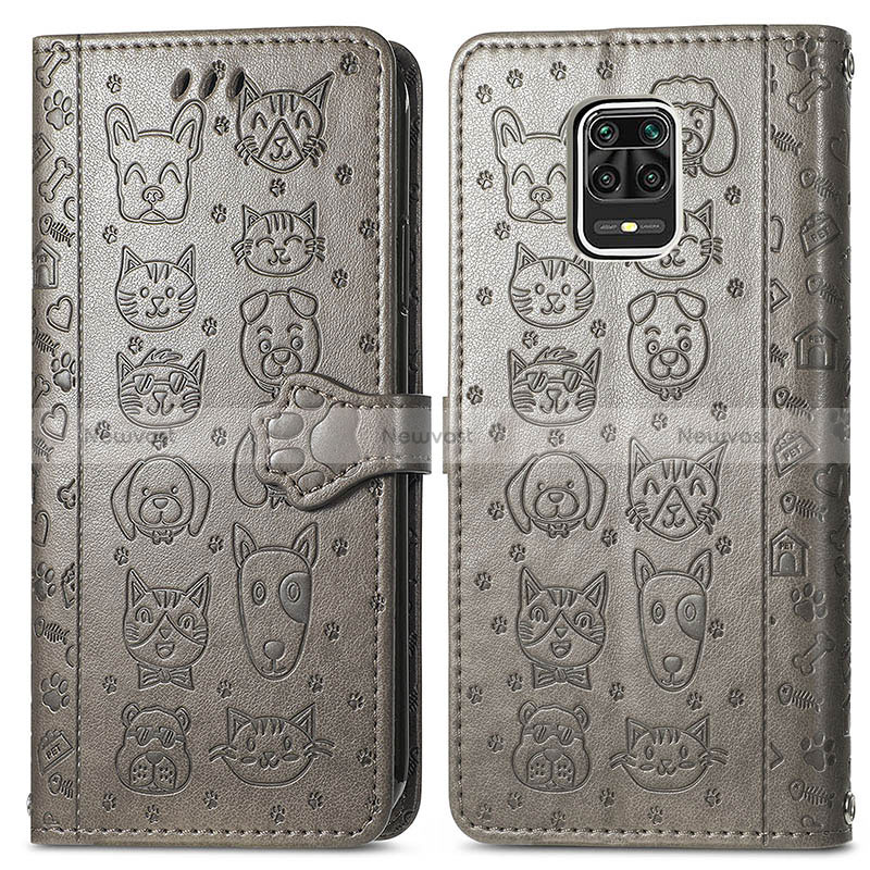 Leather Case Stands Fashionable Pattern Flip Cover Holder S03D for Xiaomi Redmi Note 9S Gray