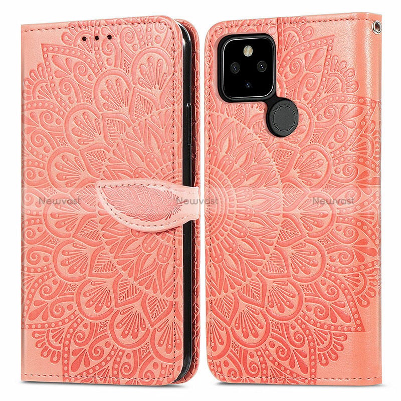 Leather Case Stands Fashionable Pattern Flip Cover Holder S04D for Google Pixel 5a 5G Orange