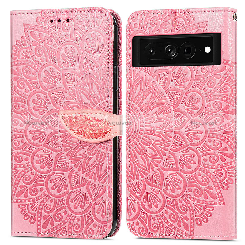 Leather Case Stands Fashionable Pattern Flip Cover Holder S04D for Google Pixel 7 Pro 5G Rose Gold