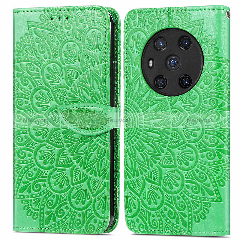 Leather Case Stands Fashionable Pattern Flip Cover Holder S04D for Huawei Honor Magic3 5G Green