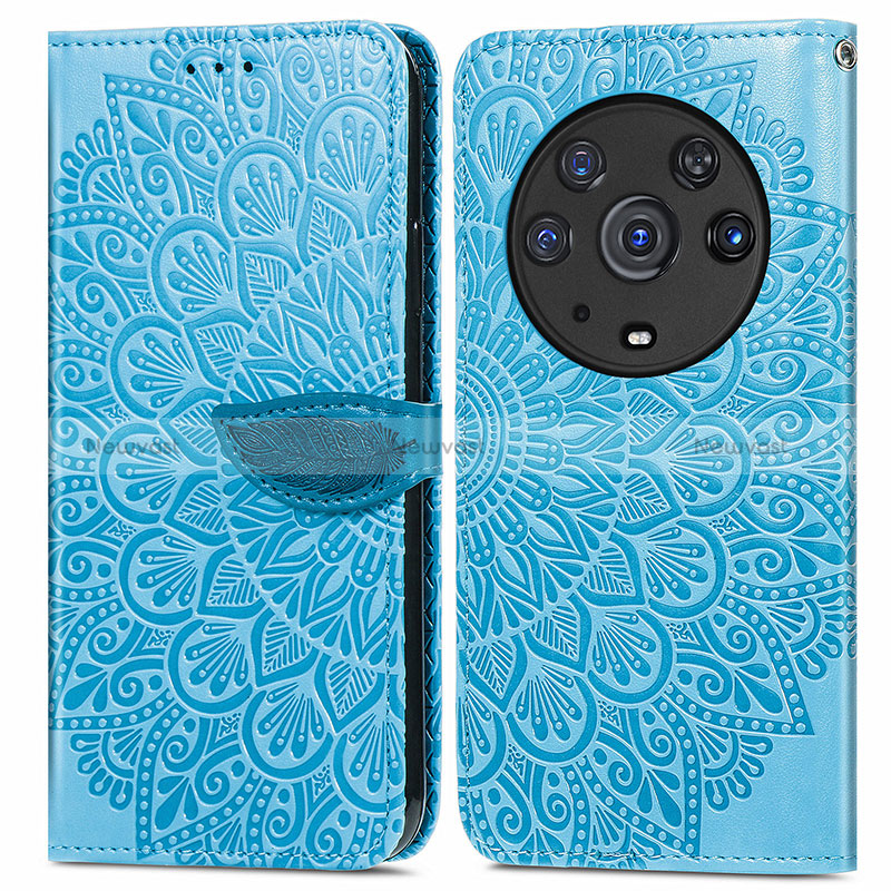 Leather Case Stands Fashionable Pattern Flip Cover Holder S04D for Huawei Honor Magic3 Pro 5G Blue