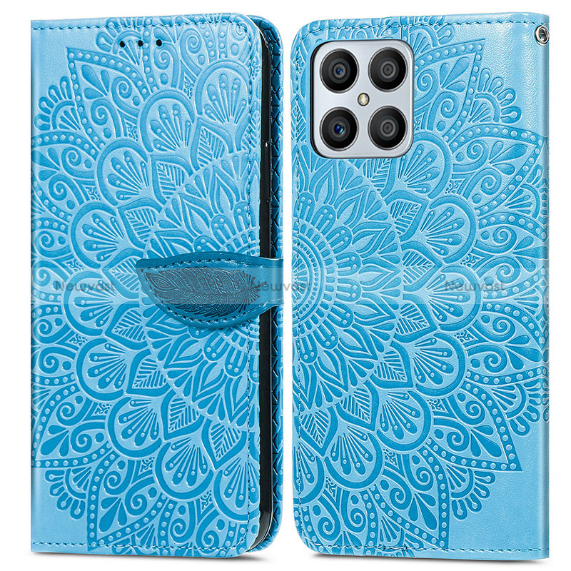 Leather Case Stands Fashionable Pattern Flip Cover Holder S04D for Huawei Honor X8 4G Blue