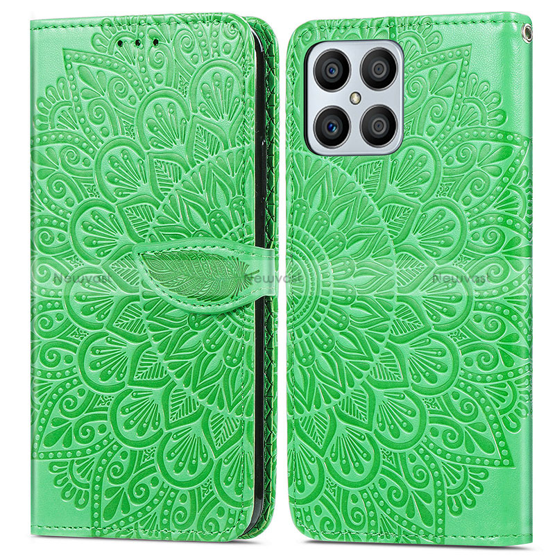 Leather Case Stands Fashionable Pattern Flip Cover Holder S04D for Huawei Honor X8 4G Green