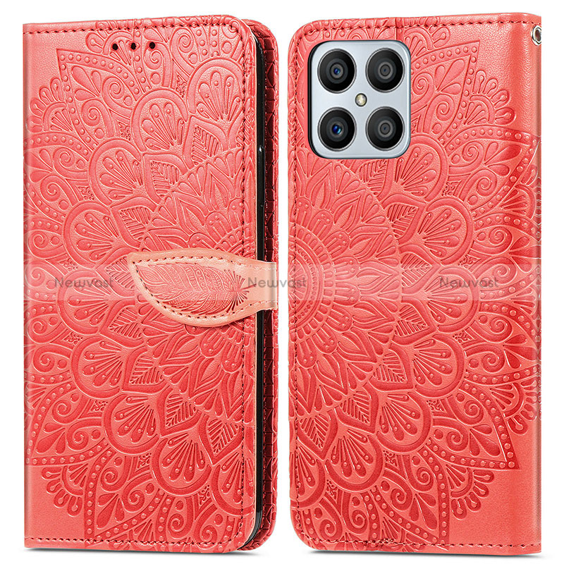 Leather Case Stands Fashionable Pattern Flip Cover Holder S04D for Huawei Honor X8 4G Red