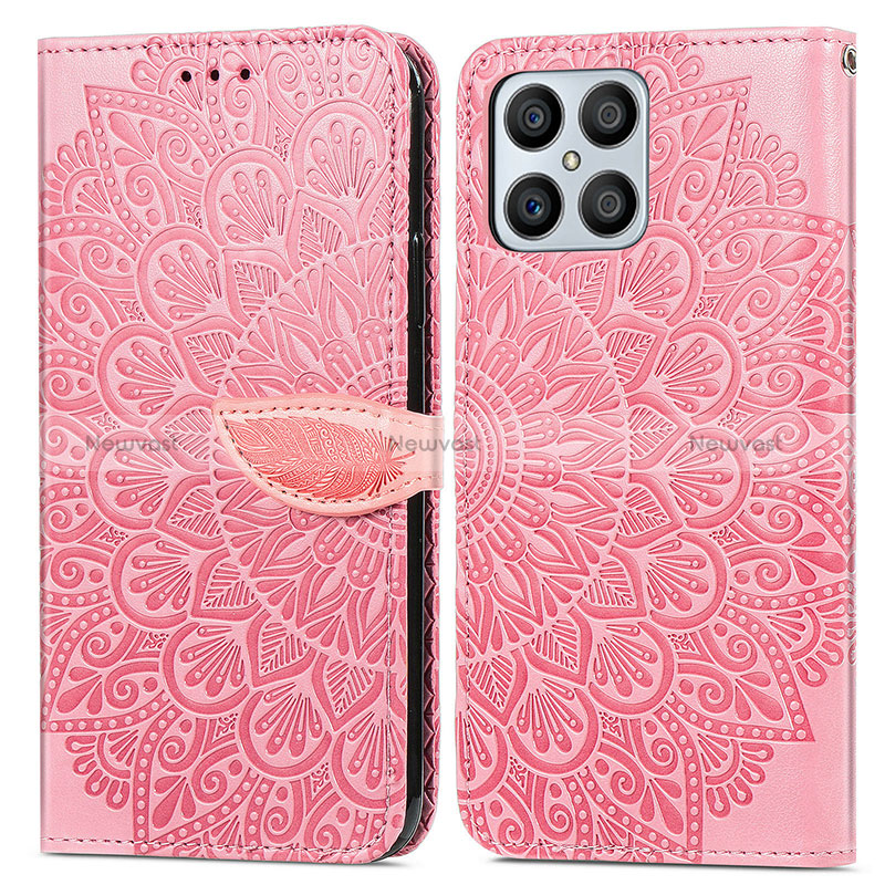 Leather Case Stands Fashionable Pattern Flip Cover Holder S04D for Huawei Honor X8 4G Rose Gold