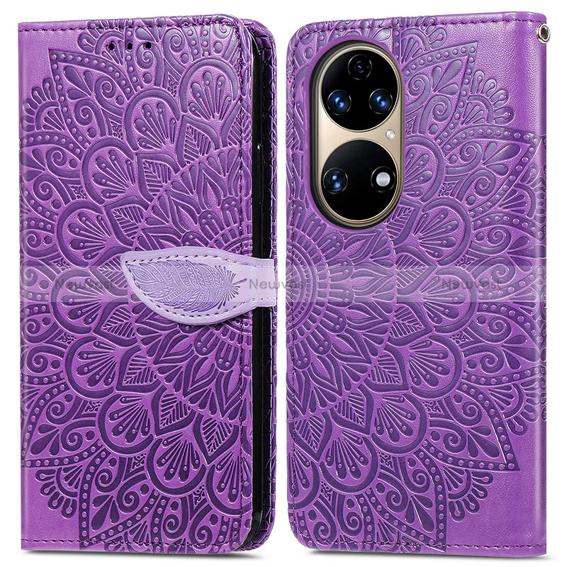 Leather Case Stands Fashionable Pattern Flip Cover Holder S04D for Huawei P50 Pro