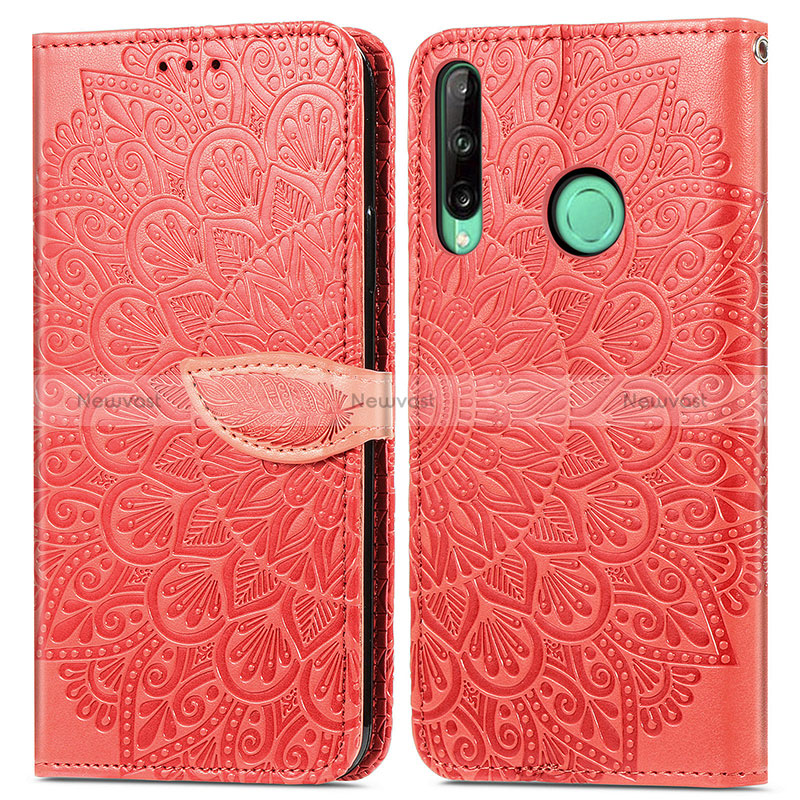 Leather Case Stands Fashionable Pattern Flip Cover Holder S04D for Huawei Y7p Red