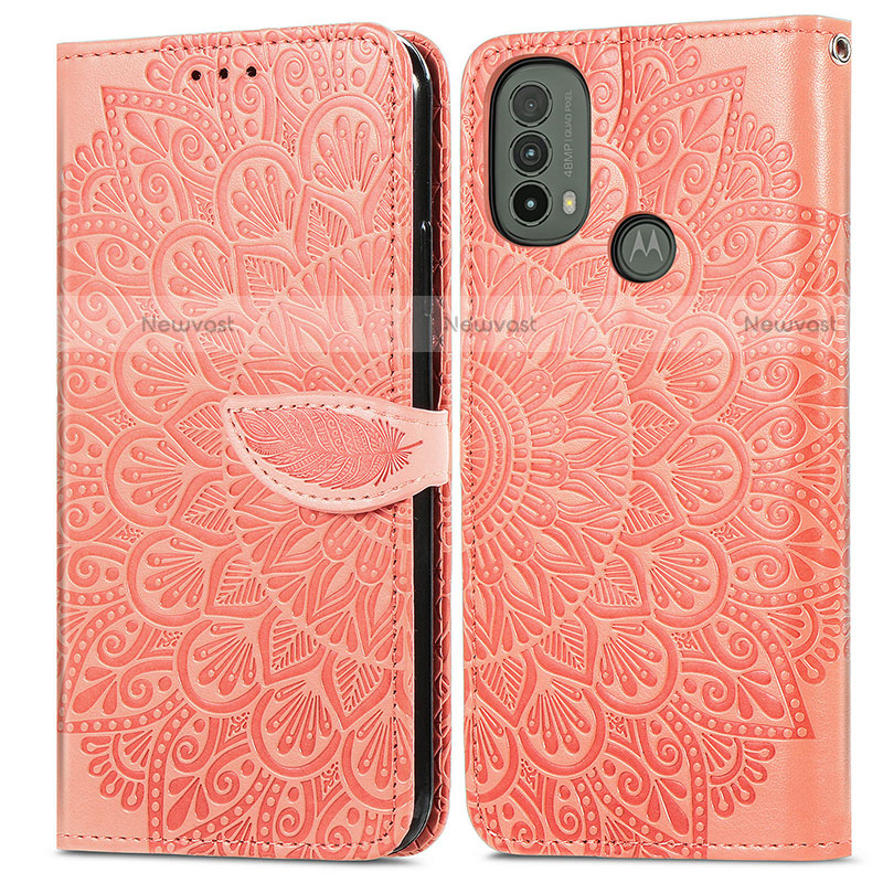 Leather Case Stands Fashionable Pattern Flip Cover Holder S04D for Motorola Moto E30