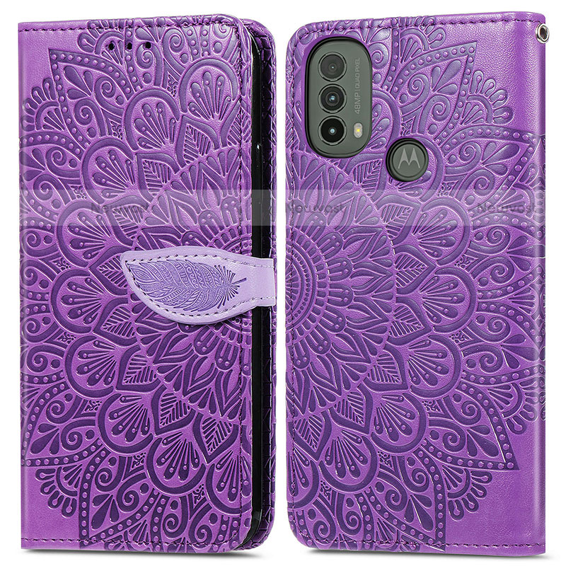 Leather Case Stands Fashionable Pattern Flip Cover Holder S04D for Motorola Moto E40