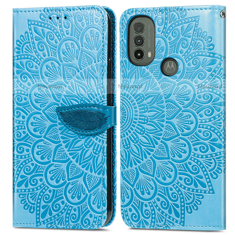 Leather Case Stands Fashionable Pattern Flip Cover Holder S04D for Motorola Moto E40 Blue