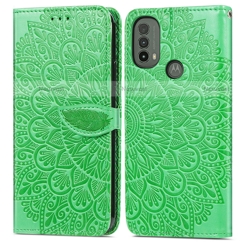 Leather Case Stands Fashionable Pattern Flip Cover Holder S04D for Motorola Moto E40 Green