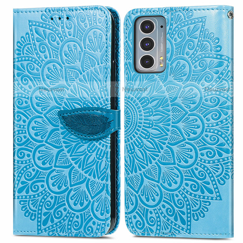 Leather Case Stands Fashionable Pattern Flip Cover Holder S04D for Motorola Moto Edge 20 5G Blue