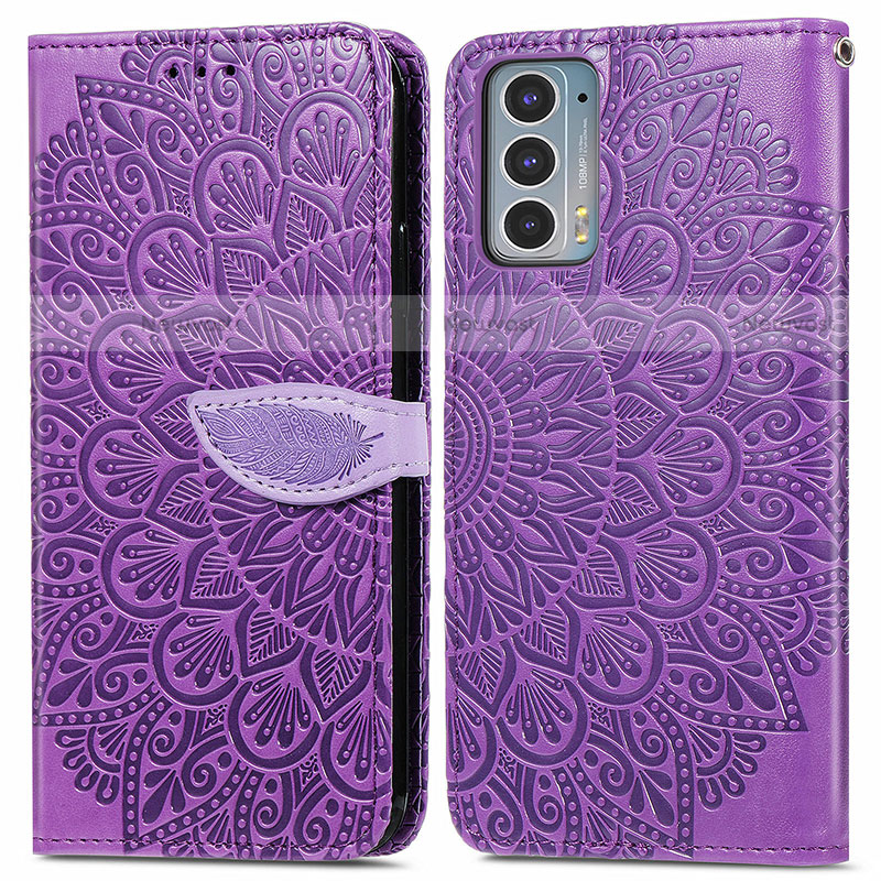 Leather Case Stands Fashionable Pattern Flip Cover Holder S04D for Motorola Moto Edge 20 5G Purple