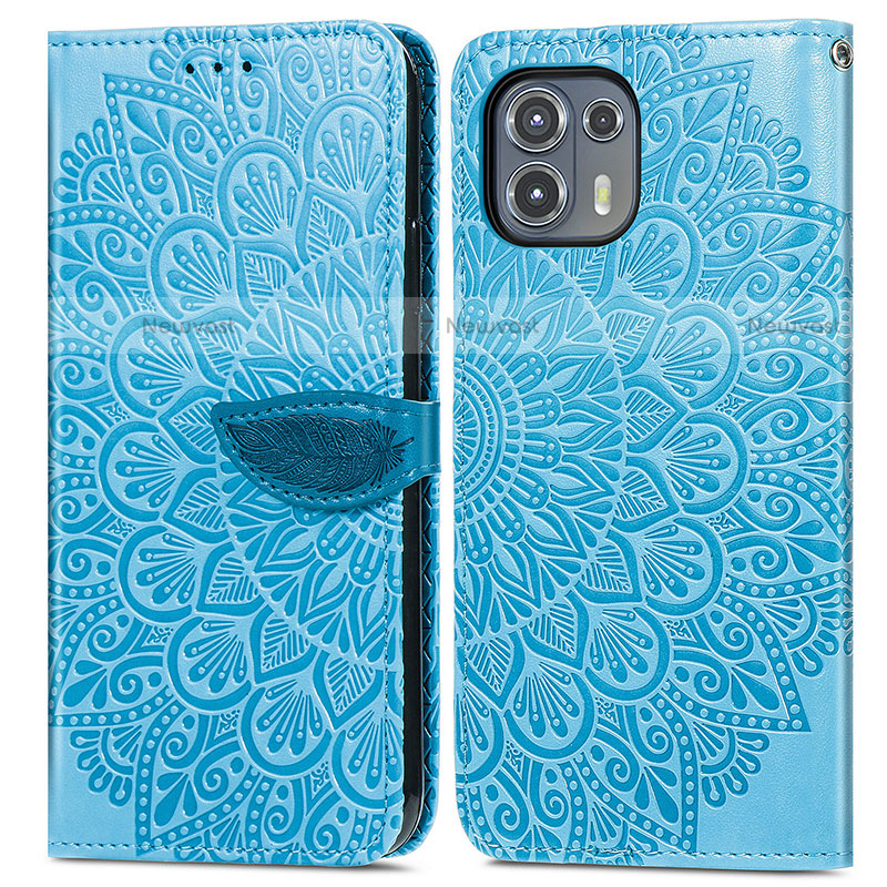 Leather Case Stands Fashionable Pattern Flip Cover Holder S04D for Motorola Moto Edge 20 Lite 5G Blue