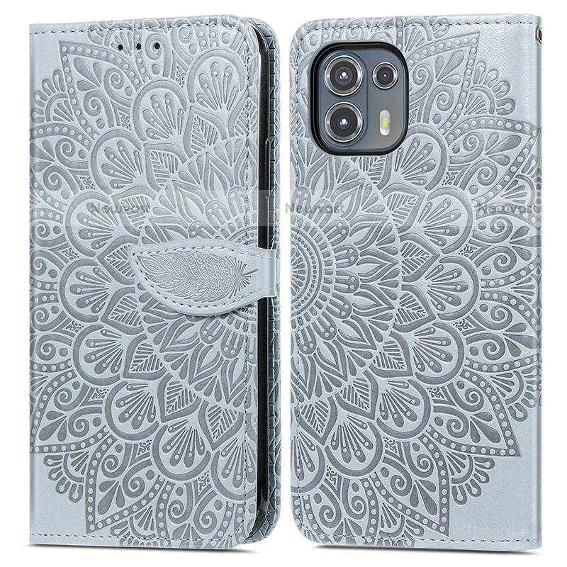 Leather Case Stands Fashionable Pattern Flip Cover Holder S04D for Motorola Moto Edge 20 Lite 5G Gray