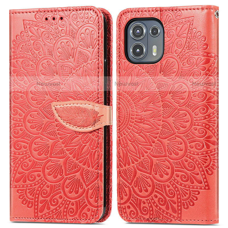 Leather Case Stands Fashionable Pattern Flip Cover Holder S04D for Motorola Moto Edge 20 Lite 5G Red