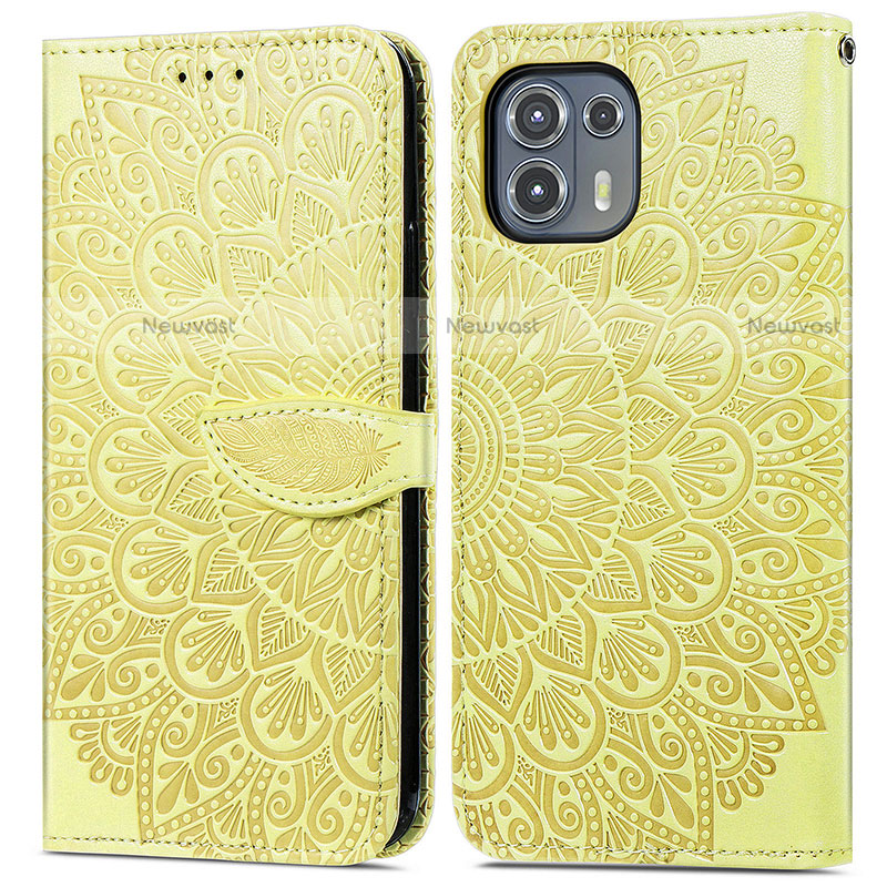 Leather Case Stands Fashionable Pattern Flip Cover Holder S04D for Motorola Moto Edge 20 Lite 5G Yellow