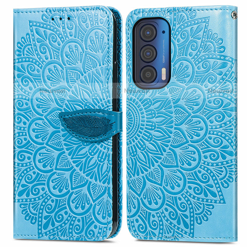 Leather Case Stands Fashionable Pattern Flip Cover Holder S04D for Motorola Moto Edge (2021) 5G Blue