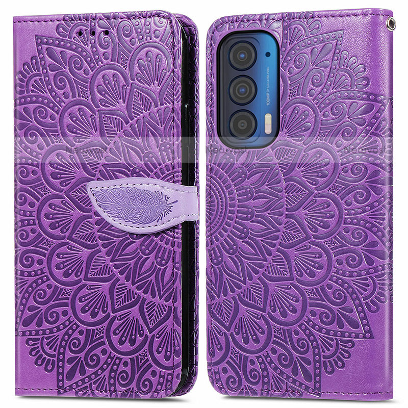 Leather Case Stands Fashionable Pattern Flip Cover Holder S04D for Motorola Moto Edge (2021) 5G Purple