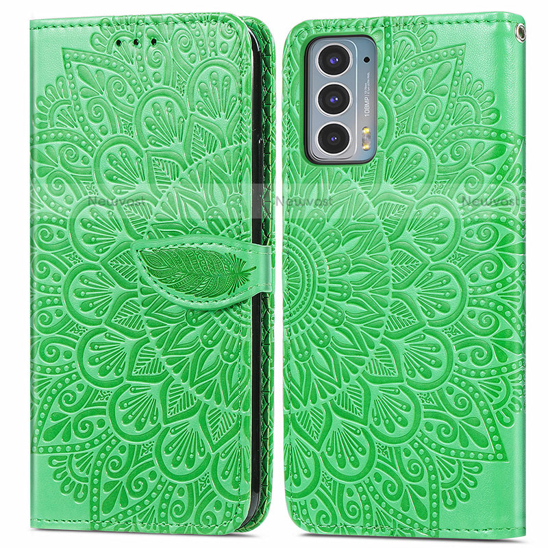 Leather Case Stands Fashionable Pattern Flip Cover Holder S04D for Motorola Moto Edge Lite 5G Green