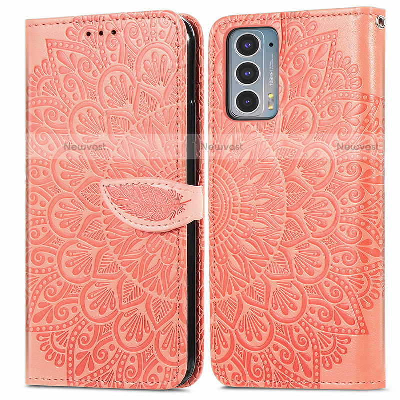 Leather Case Stands Fashionable Pattern Flip Cover Holder S04D for Motorola Moto Edge Lite 5G Orange