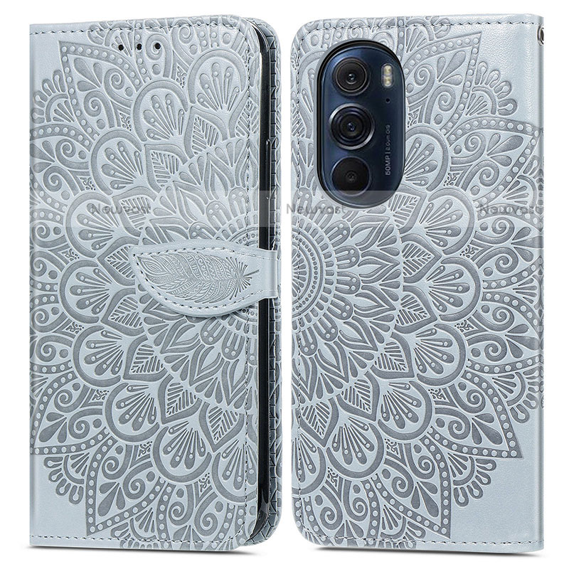 Leather Case Stands Fashionable Pattern Flip Cover Holder S04D for Motorola Moto Edge Plus (2022) 5G Gray