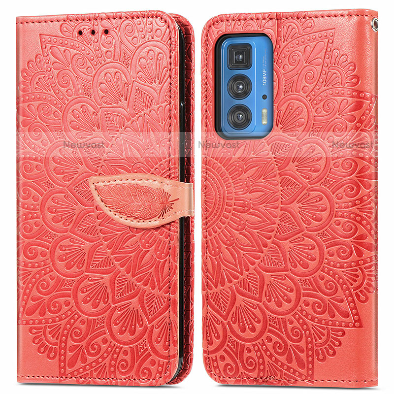 Leather Case Stands Fashionable Pattern Flip Cover Holder S04D for Motorola Moto Edge S Pro 5G Red