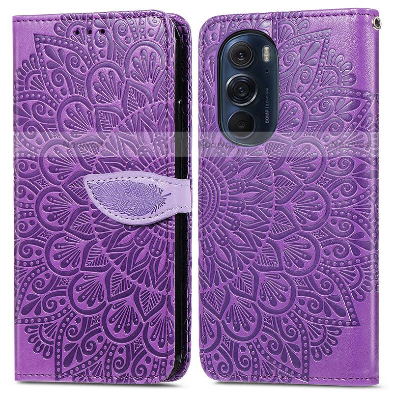 Leather Case Stands Fashionable Pattern Flip Cover Holder S04D for Motorola Moto Edge X30 5G Purple