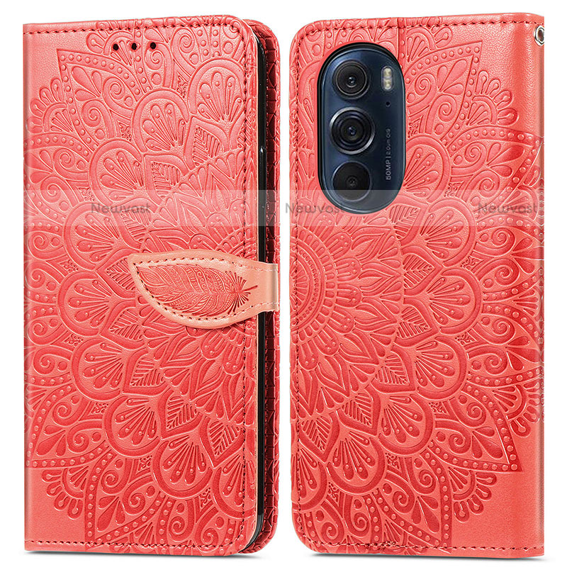 Leather Case Stands Fashionable Pattern Flip Cover Holder S04D for Motorola Moto Edge X30 5G Red