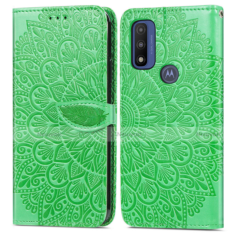 Leather Case Stands Fashionable Pattern Flip Cover Holder S04D for Motorola Moto G Pure Green
