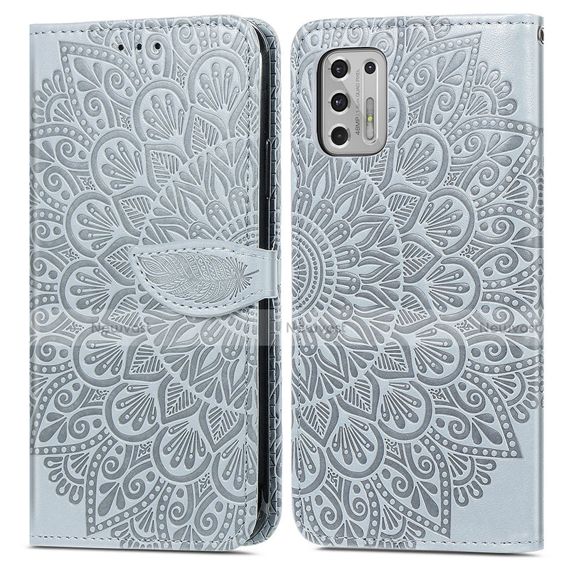 Leather Case Stands Fashionable Pattern Flip Cover Holder S04D for Motorola Moto G Stylus (2021) Gray